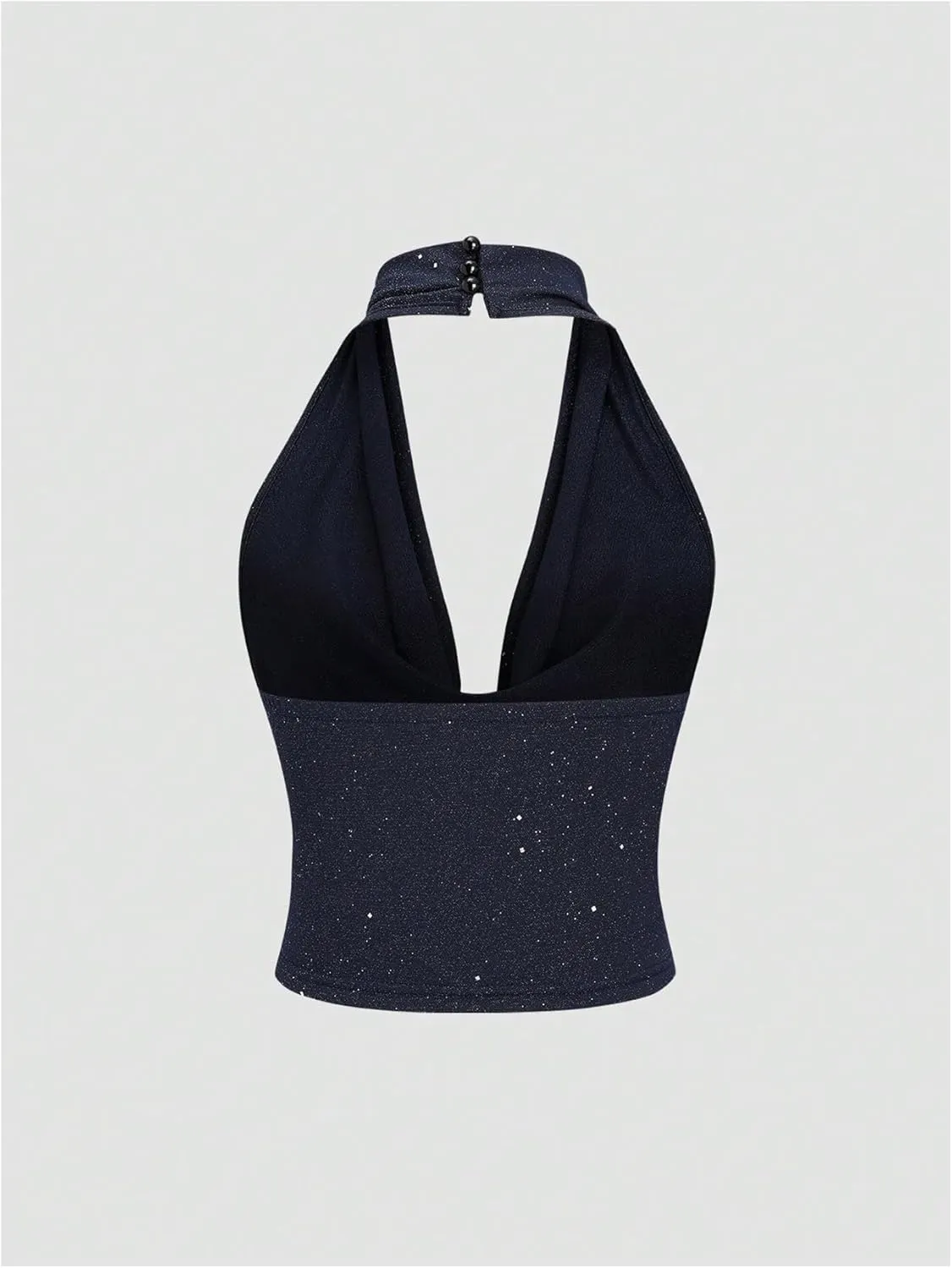 SOLY HUX Women's Halter Top Sparkly Sexy Backless Party Crop Tops Club Rave Festival Outfits Black