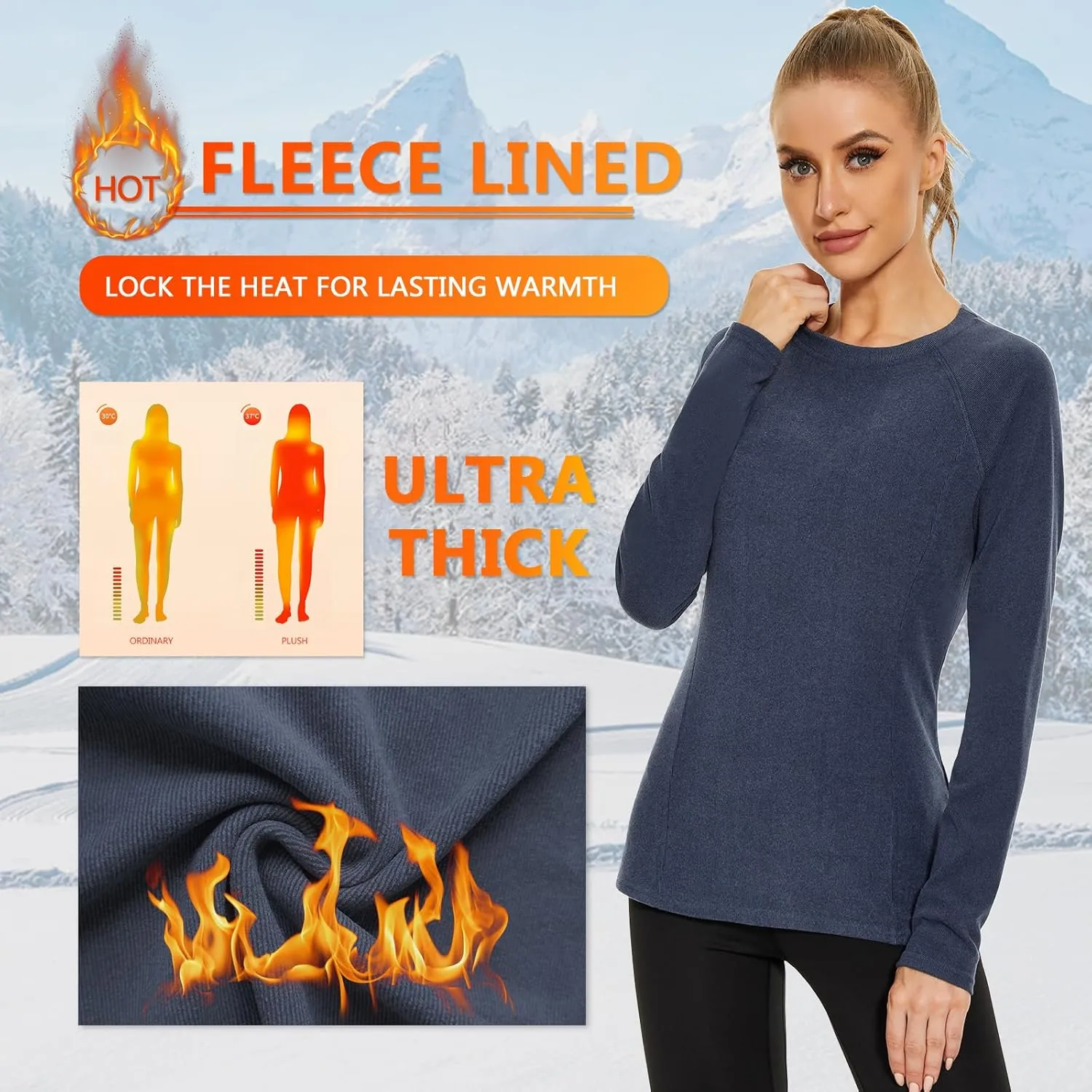 Soneven Thermal Shirts for Women Base Layer Ultra Soft Fleece Lined Underwear for Winter Cold Weather