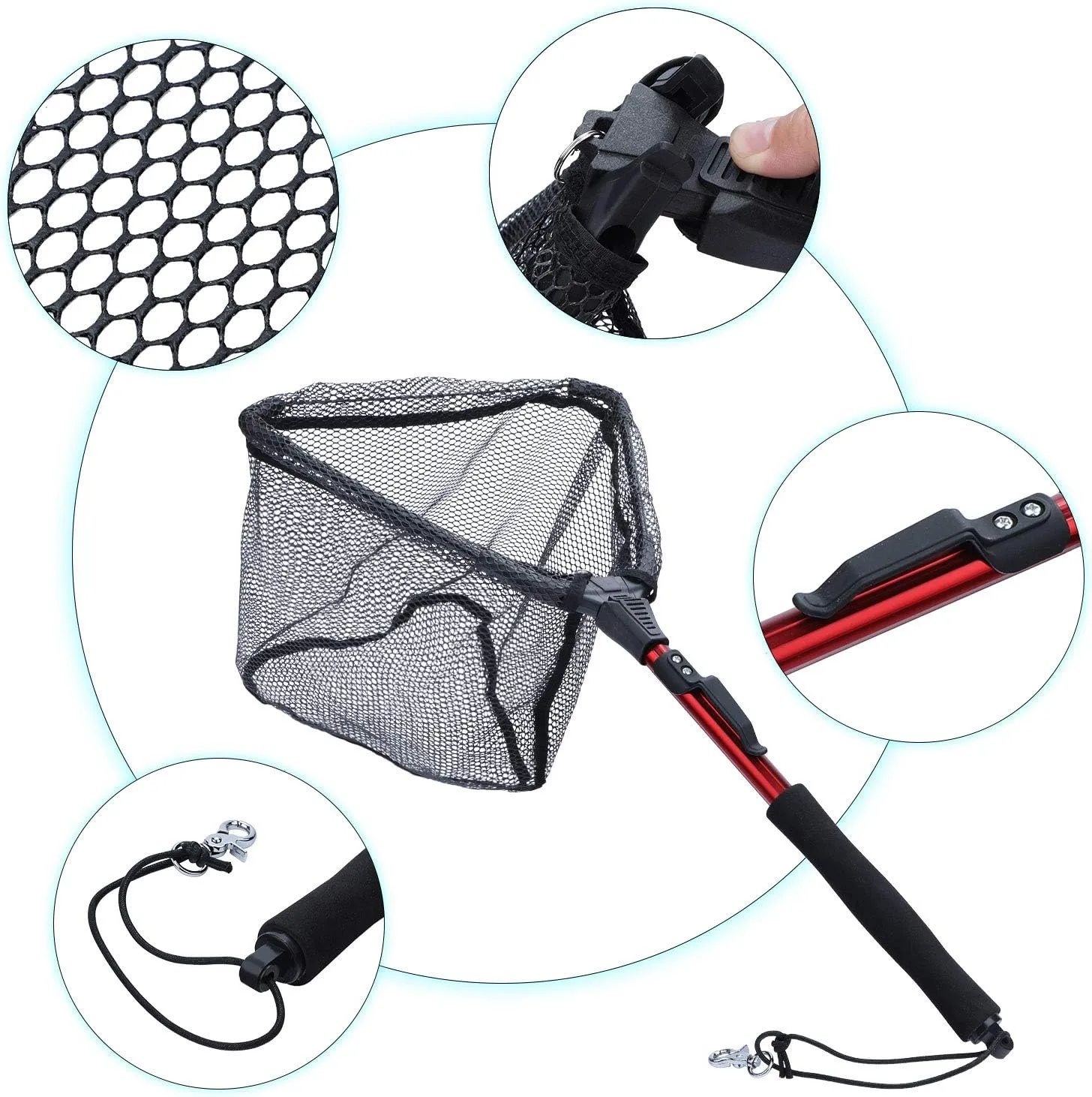 Sougayilang Fishing Net Fish Landing Net, Foldable Collapsible Telescopic Pole with EVA Handle, Durable Nylon Material Mesh, Safe Fish Catching or Releasing
