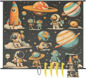 Space Astronaut Beach Blanket, Sandproof Beach Mat, 68 x 59 Waterproof Quick Drying Sand Free Mat with 4 x Ground Spikes for Outdoor Travel Camping Hiking, Outer Space Theme