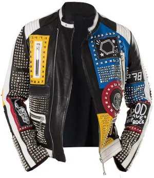 SpazeUp Mens Studded Leather Jacket - Motorcycle Leather Jacket With Spikes - Studded Spiked Leather Jackets Men