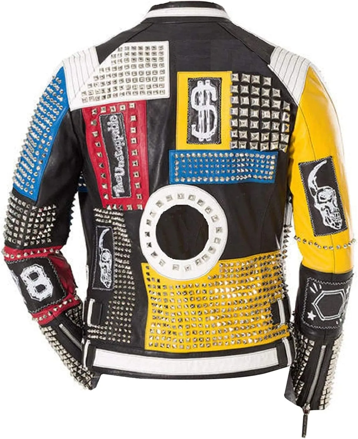 SpazeUp Mens Studded Leather Jacket - Motorcycle Leather Jacket With Spikes - Studded Spiked Leather Jackets Men