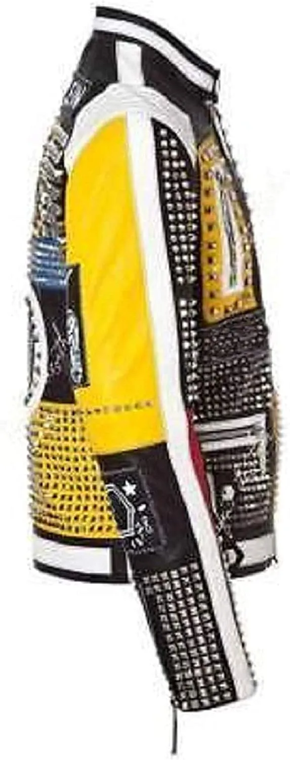 SpazeUp Mens Studded Leather Jacket - Motorcycle Leather Jacket With Spikes - Studded Spiked Leather Jackets Men