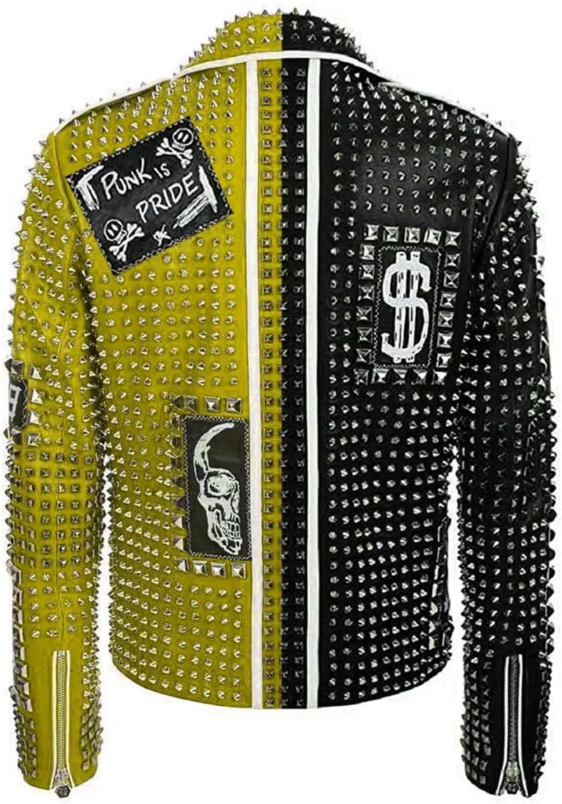 SpazeUp Mens Studded Leather Jacket - Motorcycle Leather Jacket With Spikes - Studded Spiked Leather Jackets Men