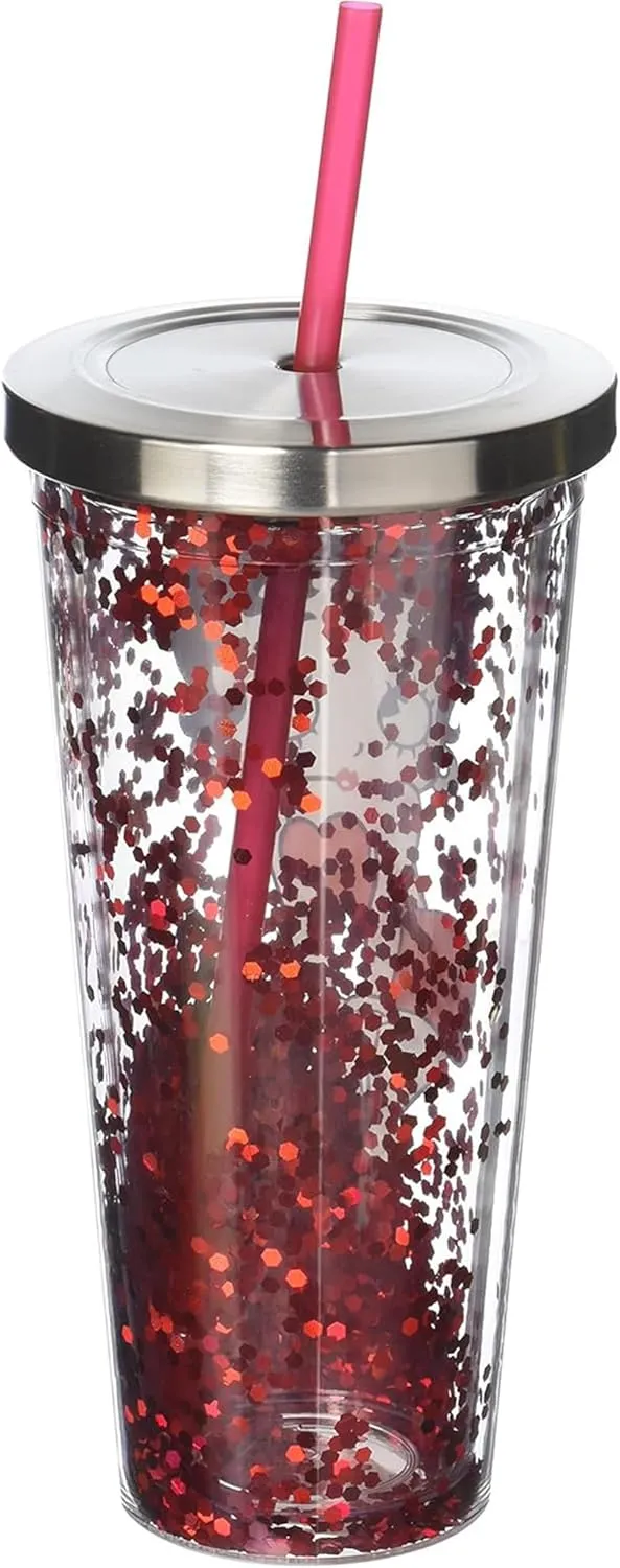 Spoontiques - Glitter Filled Acrylic Tumbler - Glitter Cup with Straw - 20 oz - Stainless Steel Locking Lid with Straw - Double Wall Insulated - BPA Free - Betty Boop