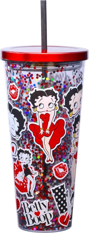 Spoontiques - Glitter Filled Acrylic Tumbler - Glitter Cup with Straw - 32oz - Stainless Steel Locking Lid with Straw - Double Wall Insulated - BPA Free - Betty Boop