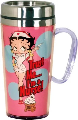 Spoontiques - Insulated Travel Mug - Betty Boop Nurse Coffee Cup - Coffee Lovers Gift - Funny Coffee Mug - 14 oz - Pink
