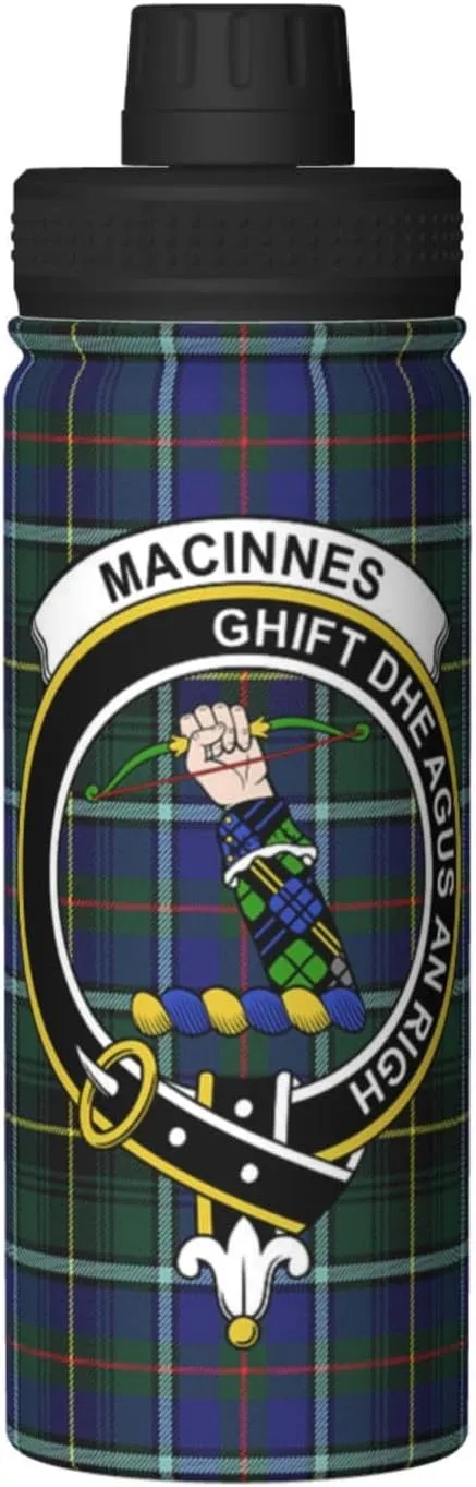 Sports Water Bottle Vacuum Insulated, MacInnes Modern Tartan Clan Badge Stainless Steel Double wall for Gym Travel 18 Oz