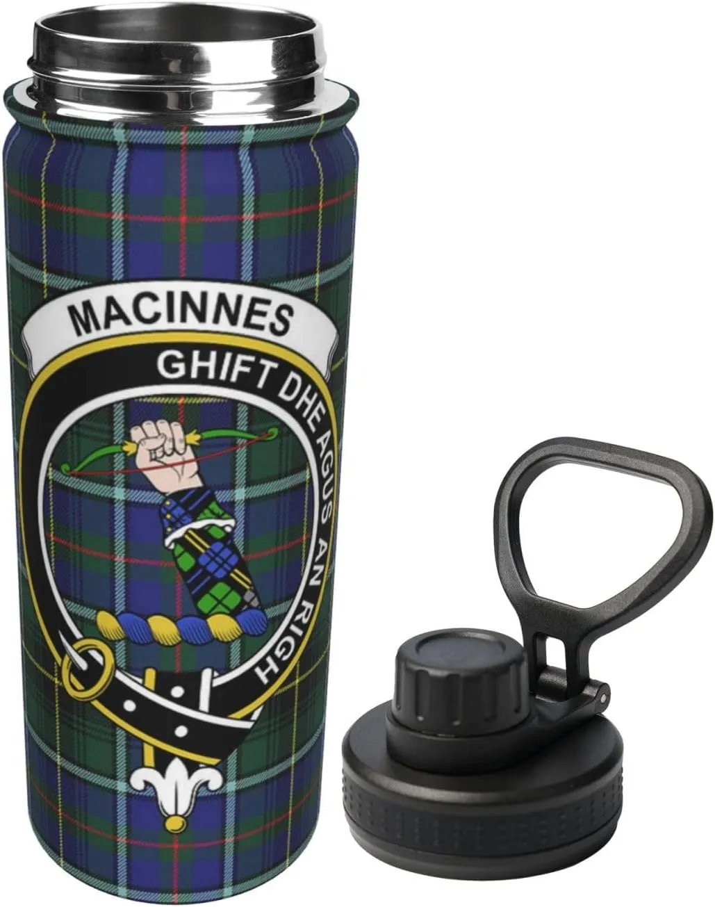 Sports Water Bottle Vacuum Insulated, MacInnes Modern Tartan Clan Badge Stainless Steel Double wall for Gym Travel 18 Oz