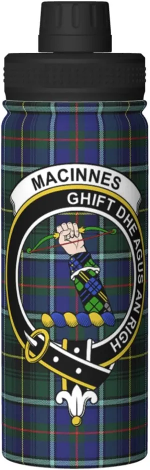 Sports Water Bottle Vacuum Insulated, MacInnes Modern Tartan Clan Badge Stainless Steel Double wall for Gym Travel 18 Oz