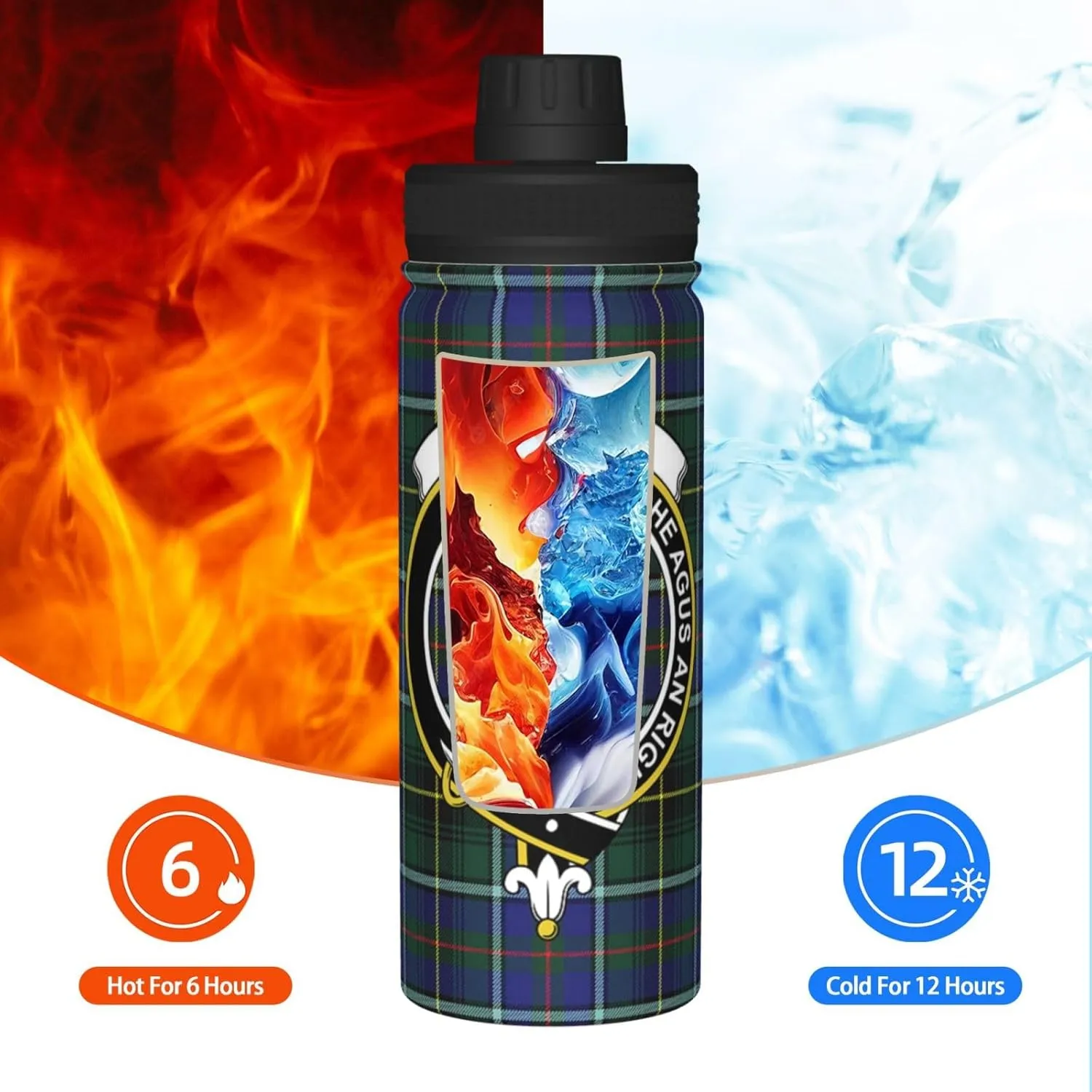 Sports Water Bottle Vacuum Insulated, MacInnes Modern Tartan Clan Badge Stainless Steel Double wall for Gym Travel 18 Oz