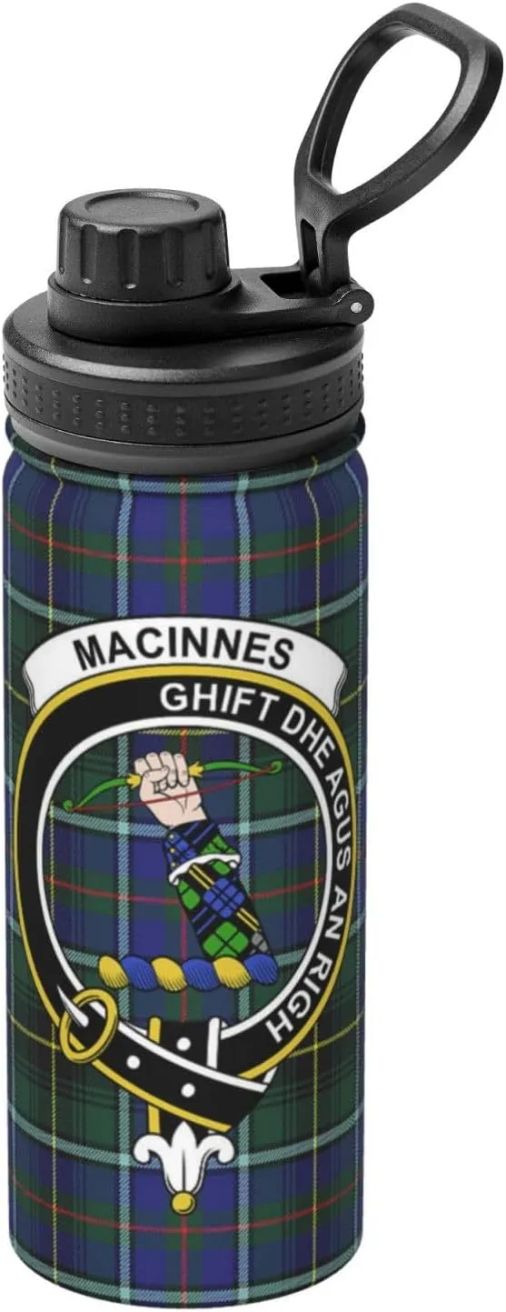 Sports Water Bottle Vacuum Insulated, MacInnes Modern Tartan Clan Badge Stainless Steel Double wall for Gym Travel 18 Oz