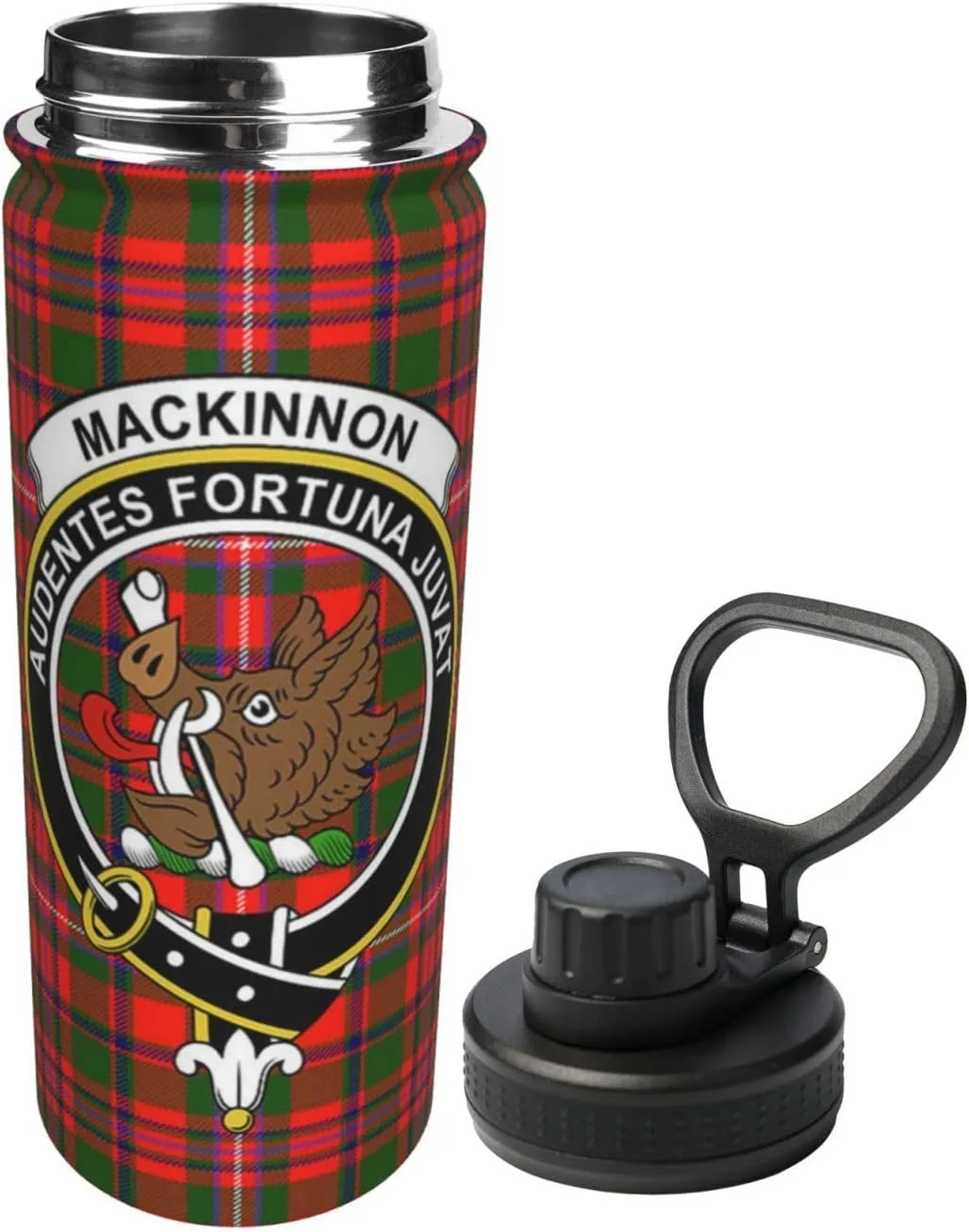 Sports Water Bottle Vacuum Insulated, Mackinnon Tartan Clan Badge Stainless Steel Double wall for Gym Travel 18 Oz