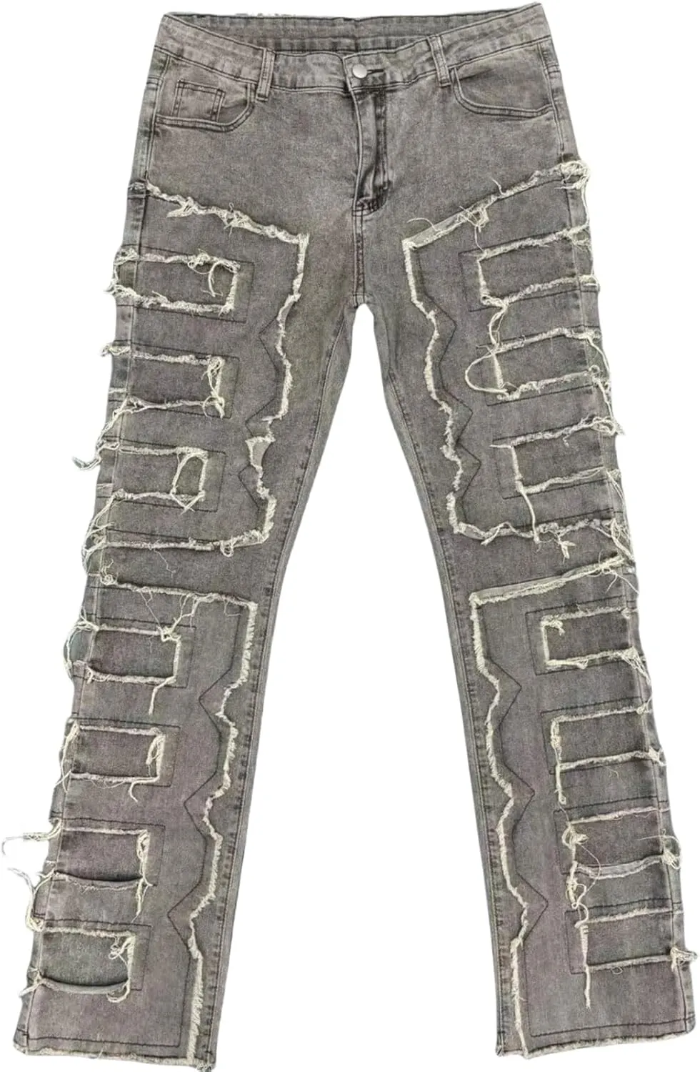 Stacked Jeans Men Skinny Ripped Jeans Slim Fit Patchwork Denim Pants Y2K Goth Harajuku Emo Hip Hop Jeans Trouser