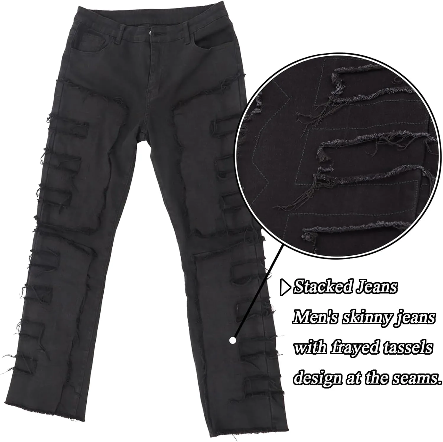 Stacked Jeans Men Skinny Ripped Jeans Slim Fit Patchwork Denim Pants Y2K Goth Harajuku Emo Hip Hop Jeans Trouser