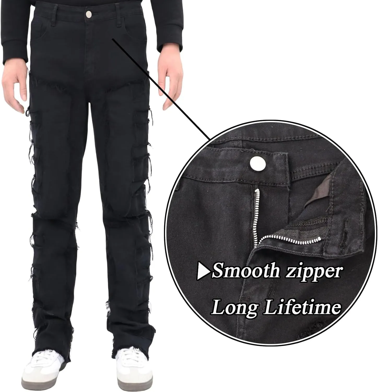 Stacked Jeans Men Skinny Ripped Jeans Slim Fit Patchwork Denim Pants Y2K Goth Harajuku Emo Hip Hop Jeans Trouser