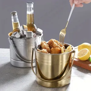 Stainless Steel Wine Beer Cooler Bucket For KTV Bar Kitchen Party Barware Champagne Wine Beer Bucket with Handle