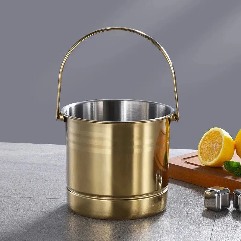 Stainless Steel Wine Beer Cooler Bucket For KTV Bar Kitchen Party Barware Champagne Wine Beer Bucket with Handle