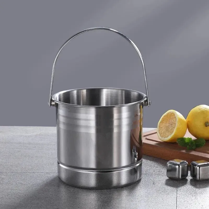 Stainless Steel Wine Beer Cooler Bucket For KTV Bar Kitchen Party Barware Champagne Wine Beer Bucket with Handle