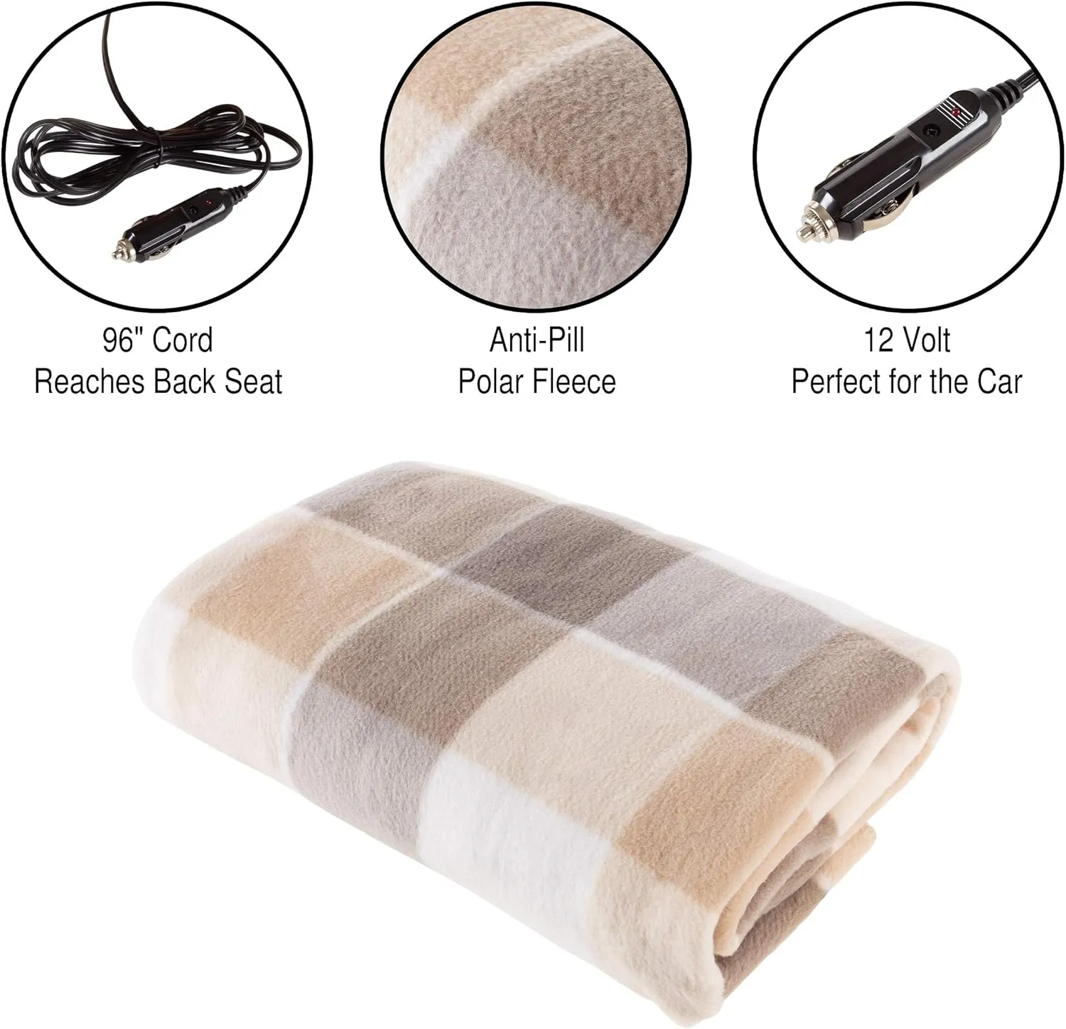 Stalwart Heated Car Blanket â€“ 12-Volt Electric Blanket for Car, Truck, SUV, or RV â€“ Portable Heated Throw, Camping Essentials (Tan)