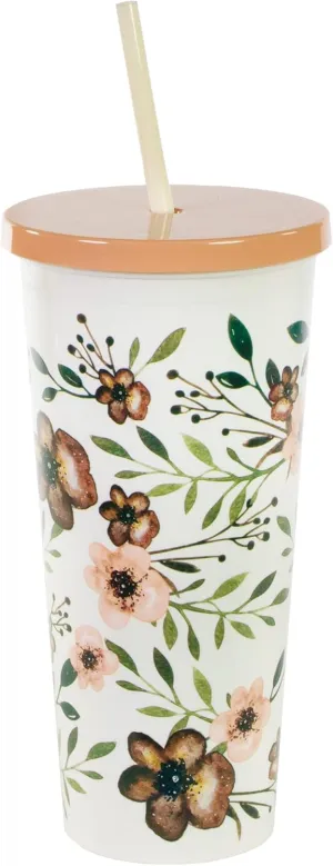 Steel Mill & Co 24 Ounce Tumbler with Lid and Reusable Straw, Double Wall Insulated Travel Cup, Woodland Floral
