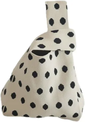 Striped Black White Knit Knot Bag Mini Canvas Tote