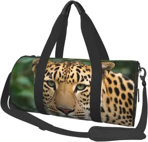 Striped Leopard Print Round Large Capacity Travel Luggage Bags,Men's and Women's Hand-Held Travel Clothing Bags