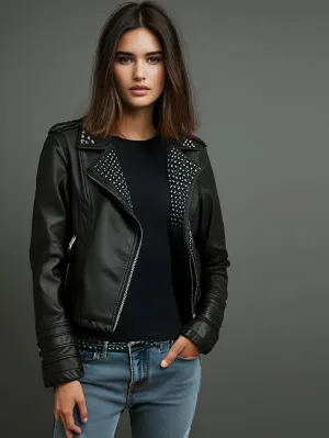 Studded Lapel Leather Moto Jacket