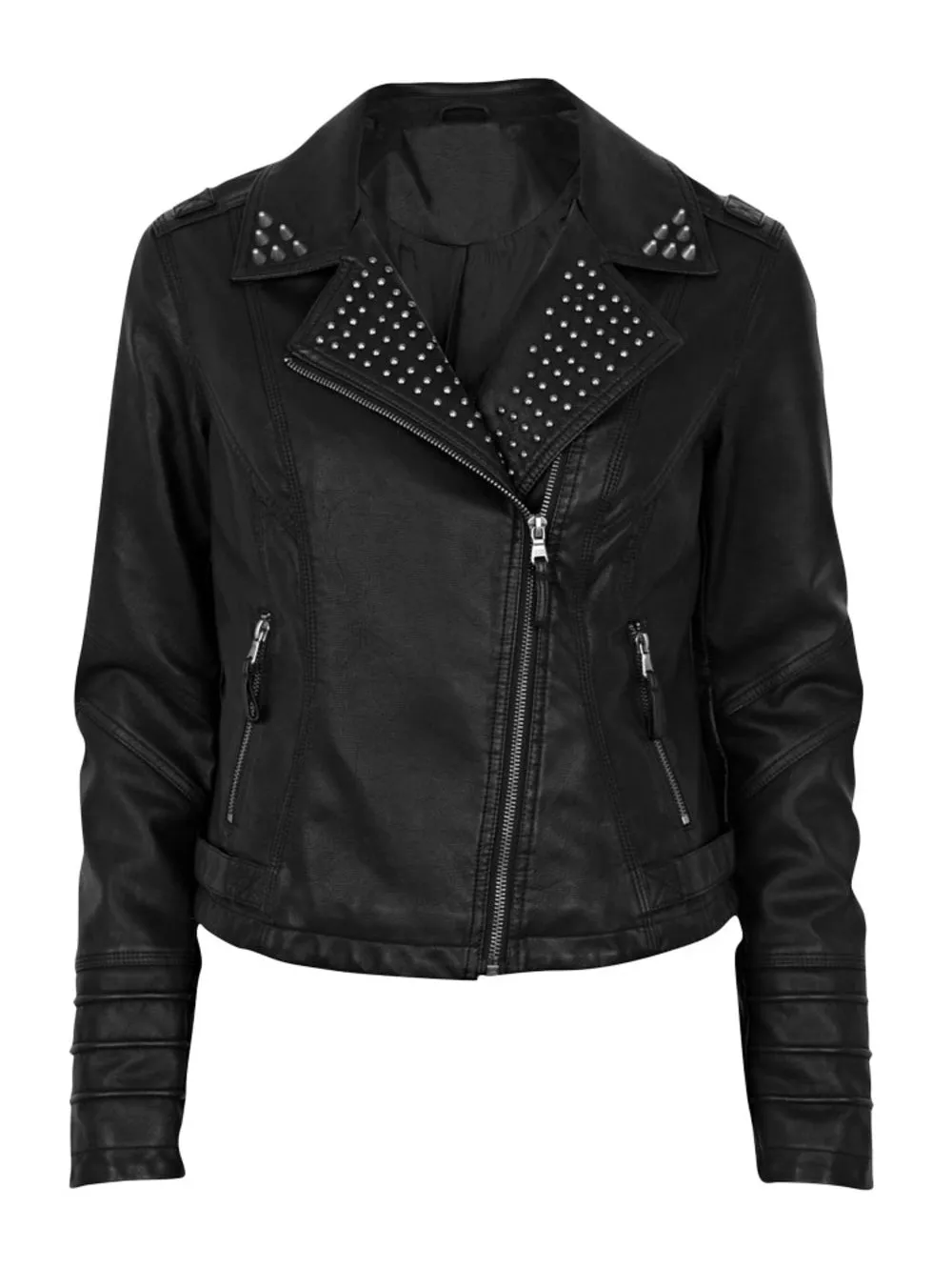 Studded Lapel Leather Moto Jacket
