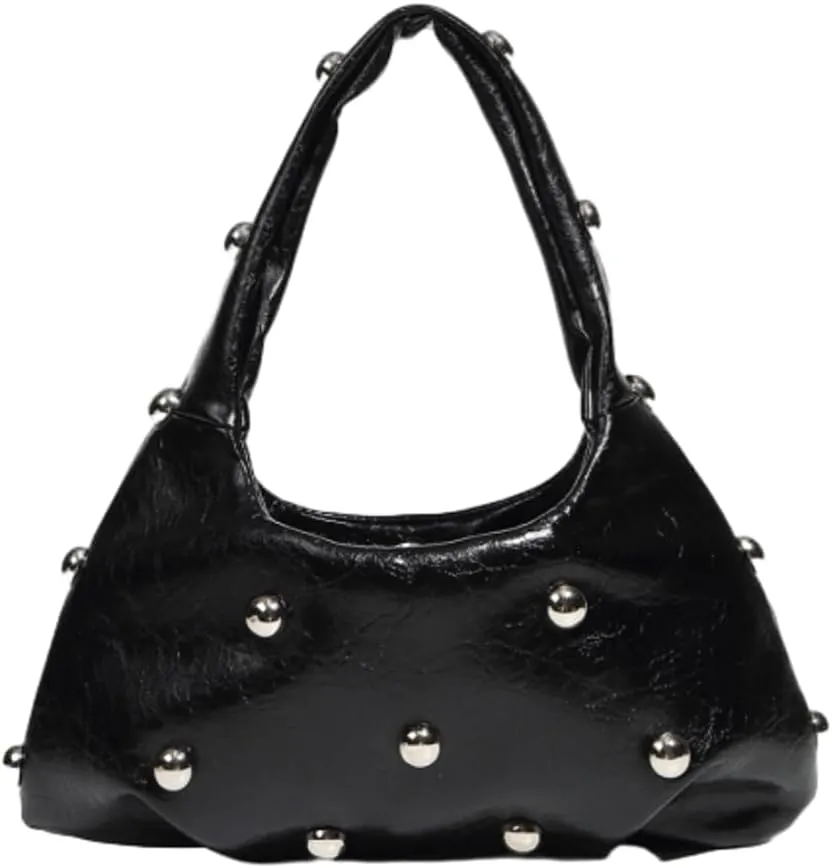 Studded Purses Crescent Shoulder Bag for Women Y2K Crescent Shaped Leather Bag Hobo Handbag Soft Leather Satchel Purse