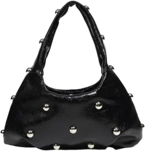 Studded Purses Crescent Shoulder Bag for Women Y2K Crescent Shaped Leather Bag Hobo Handbag Soft Leather Satchel Purse