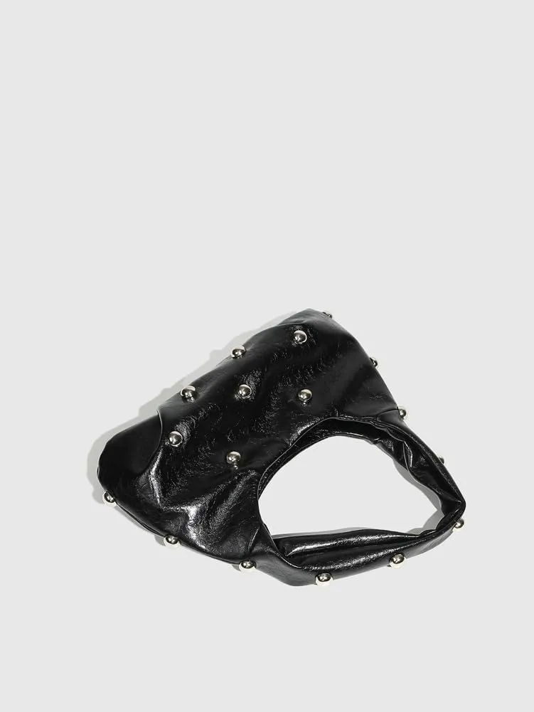 Studded Purses Crescent Shoulder Bag for Women Y2K Crescent Shaped Leather Bag Hobo Handbag Soft Leather Satchel Purse