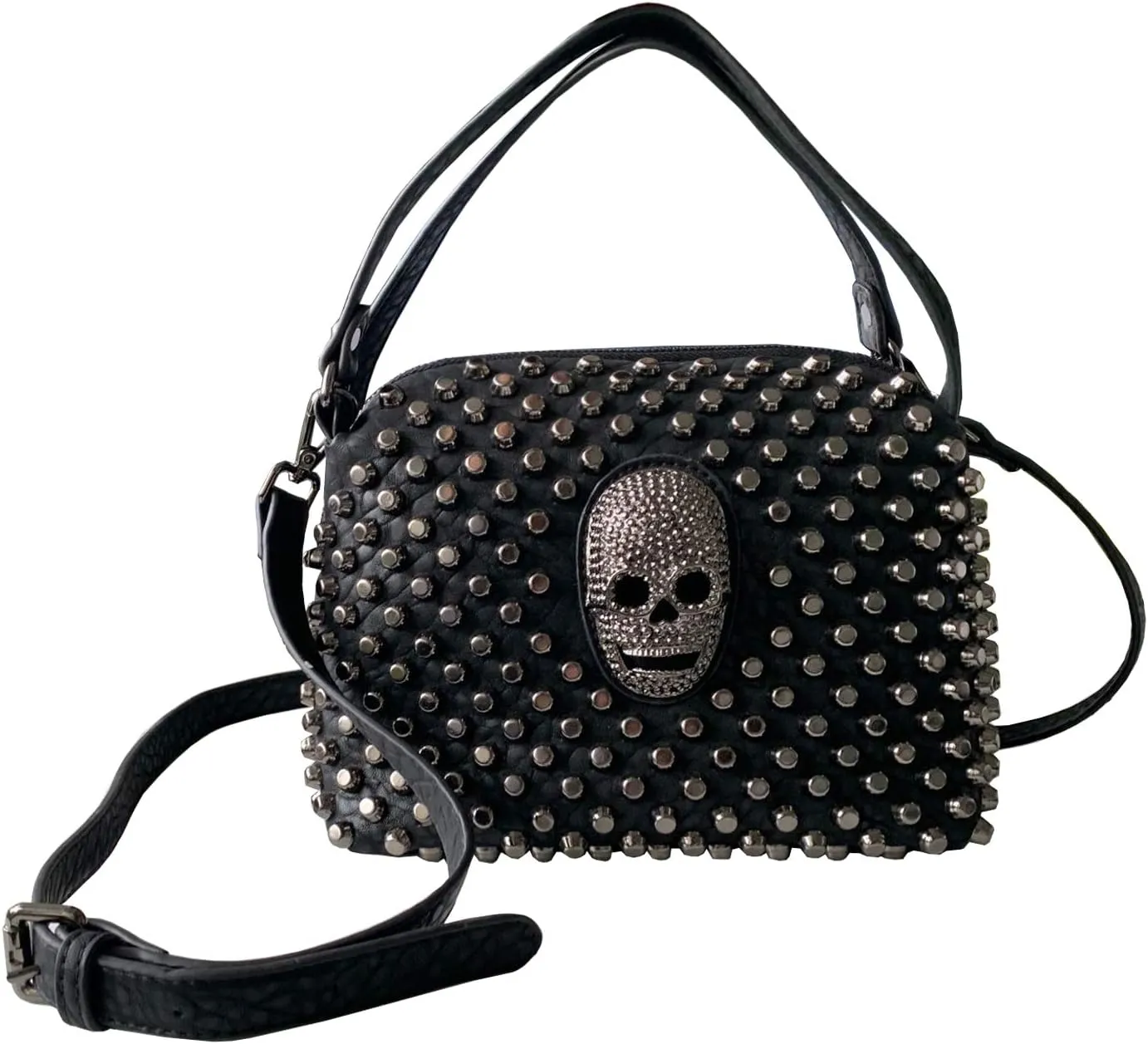 Studded Skull Shoulder Bag for Women Small Leather Rivet Crossbody Boston Bag