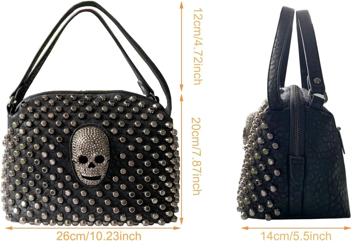 Studded Skull Shoulder Bag for Women Small Leather Rivet Crossbody Boston Bag
