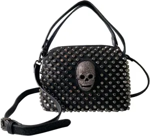 Studded Skull Shoulder Bag for Women Small Leather Rivet Crossbody Boston Bag