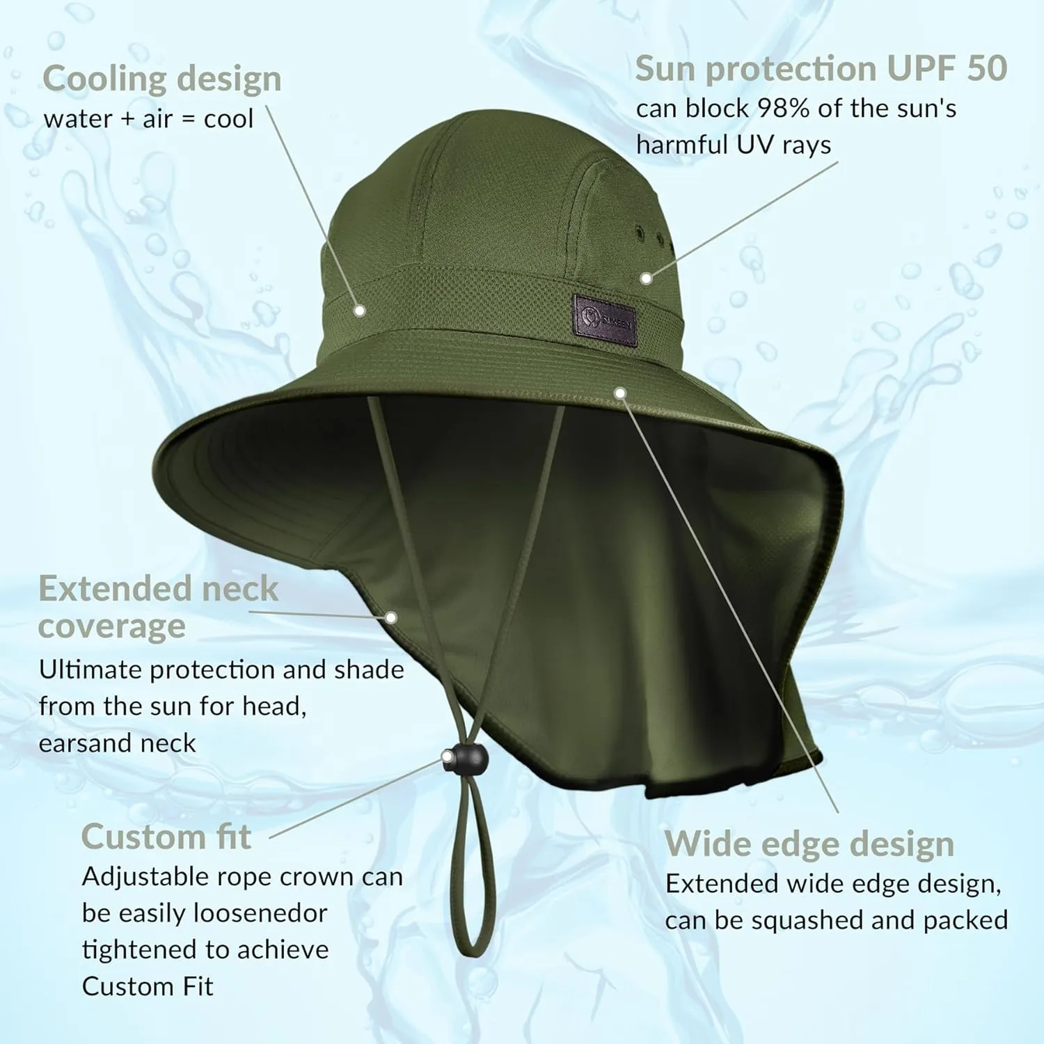 Sukeen Cooling Sun Hat for Men Women UPF50  Wide Brim Fishing Hat with Neck Flap Adjustable Foldable Bucket Hat for Hiking