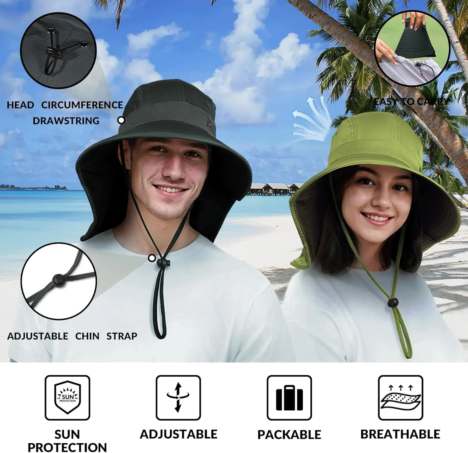 Sukeen Cooling Sun Hat for Men Women UPF50  Wide Brim Fishing Hat with Neck Flap Adjustable Foldable Bucket Hat for Hiking
