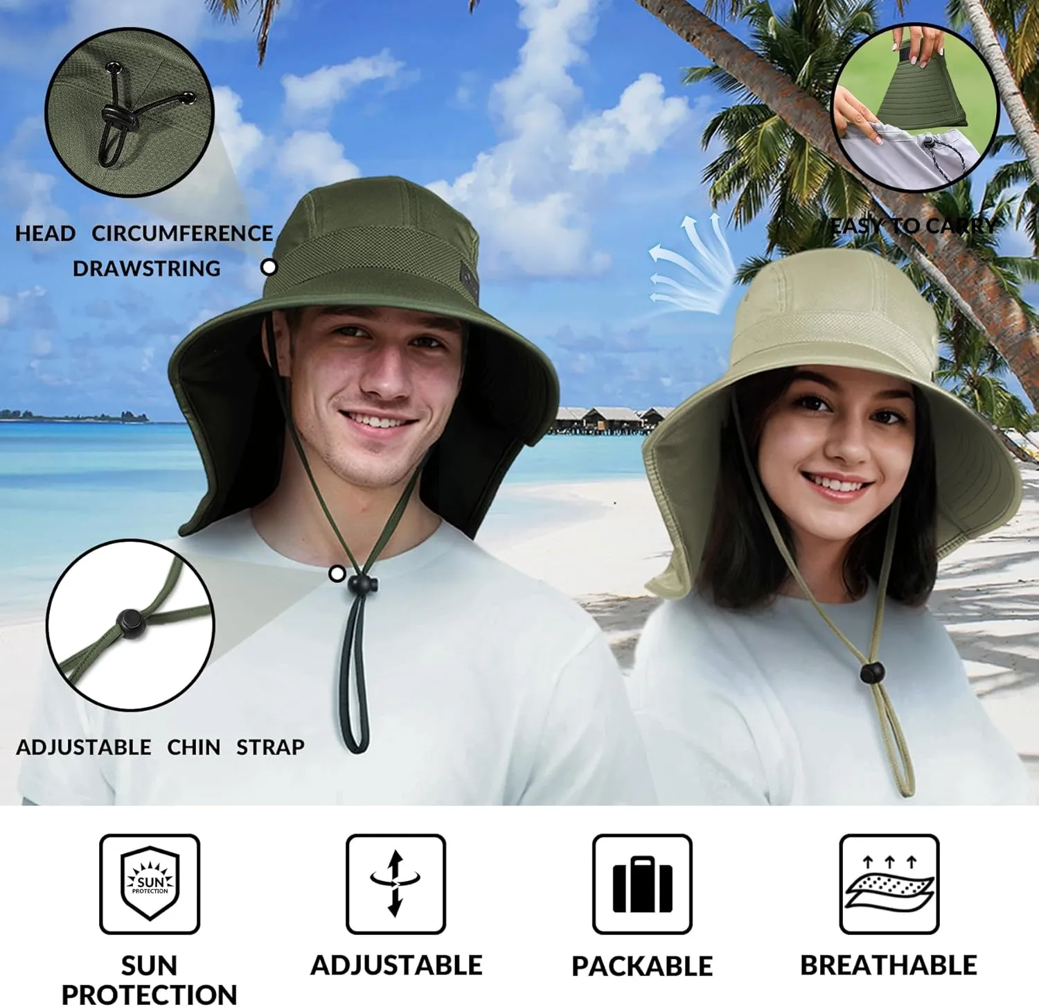 Sukeen Cooling Sun Hat for Men Women UPF50  Wide Brim Fishing Hat with Neck Flap Adjustable Foldable Bucket Hat for Hiking