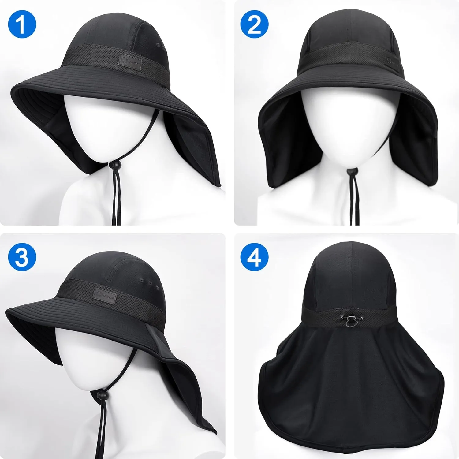 Sukeen Cooling Sun Hat for Men Women UPF50  Wide Brim Fishing Hat with Neck Flap Adjustable Foldable Bucket Hat for Hiking