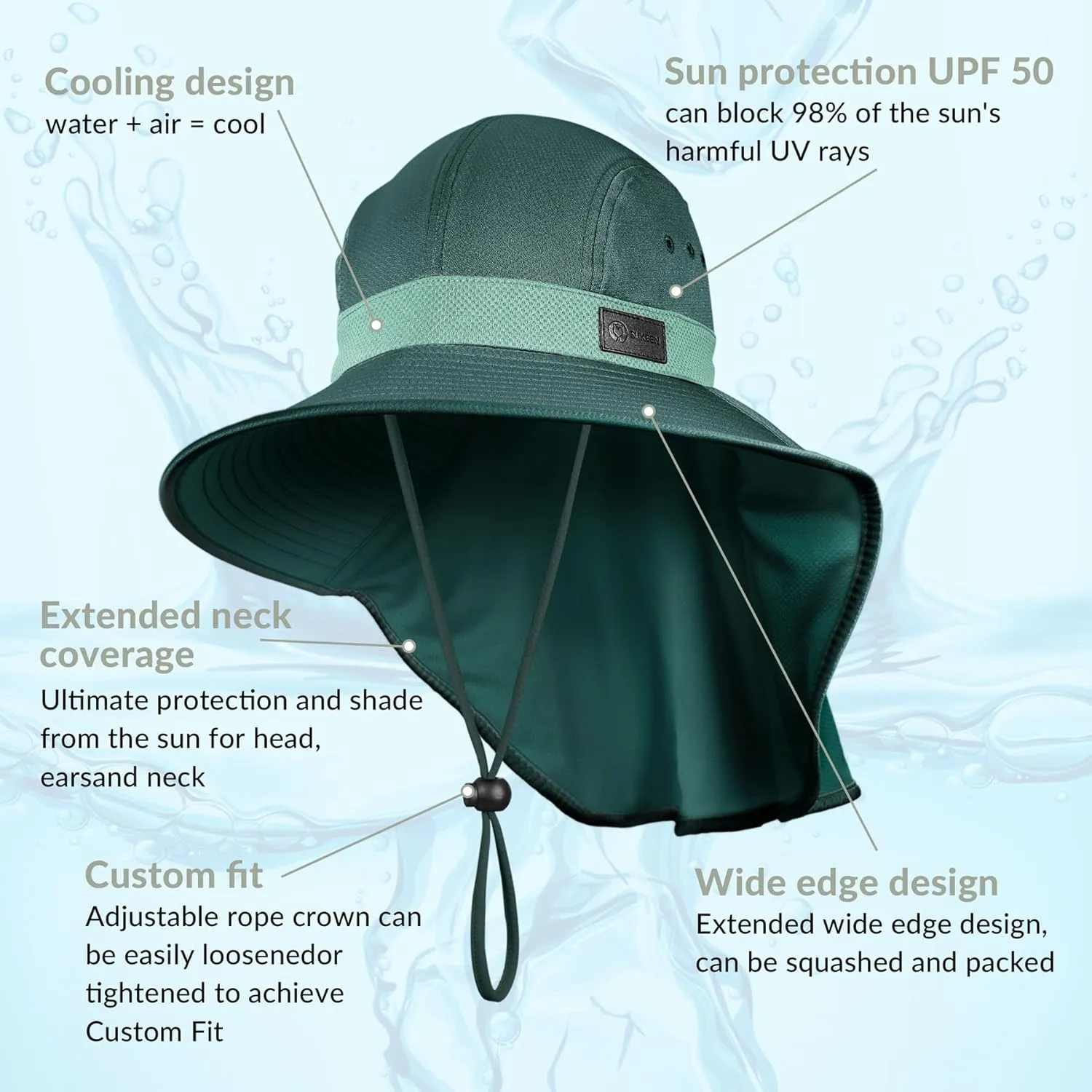 Sukeen Cooling Sun Hat for Men Women UPF50  Wide Brim Fishing Hat with Neck Flap Adjustable Foldable Bucket Hat for Hiking