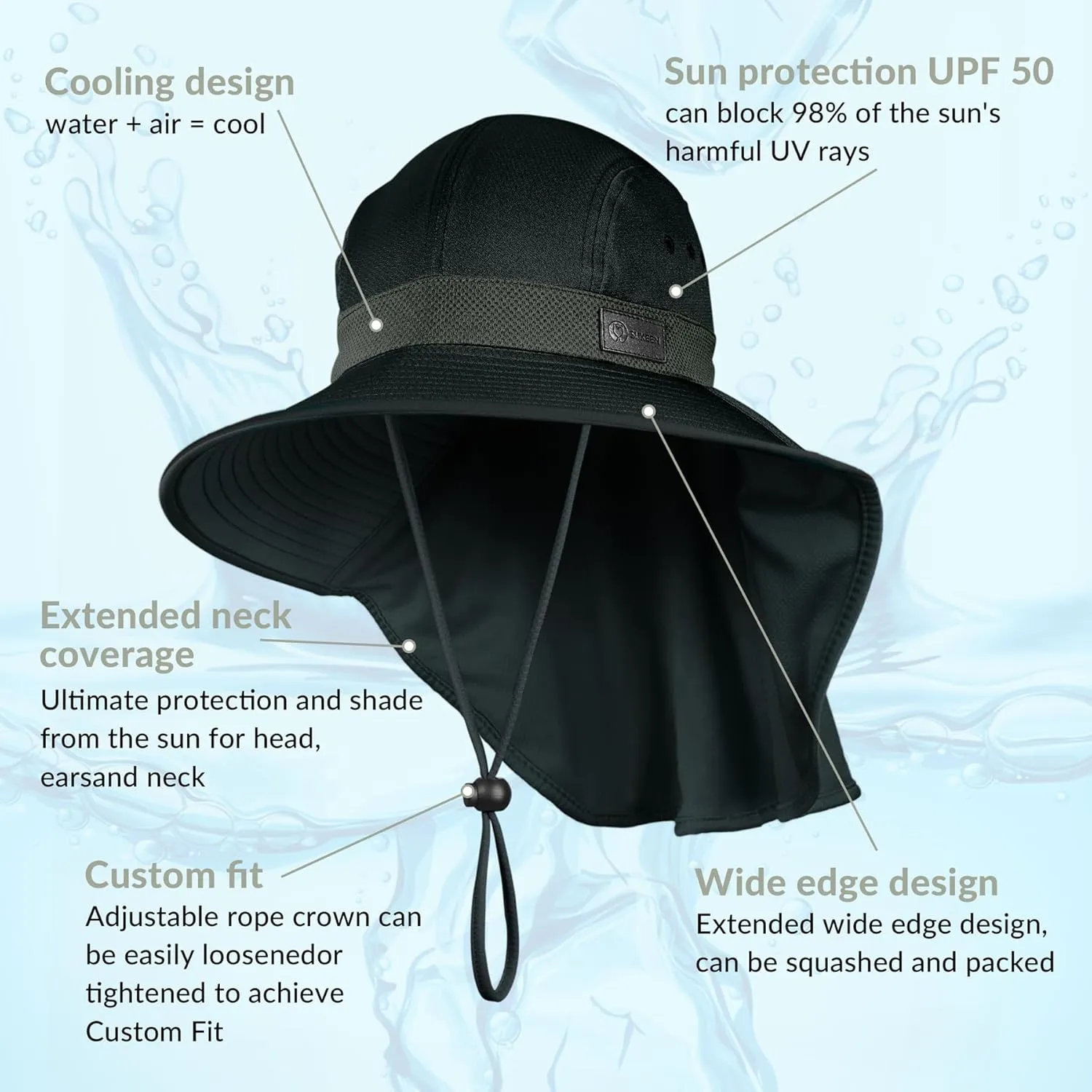 Sukeen Cooling Sun Hat for Men Women UPF50  Wide Brim Fishing Hat with Neck Flap Adjustable Foldable Bucket Hat for Hiking
