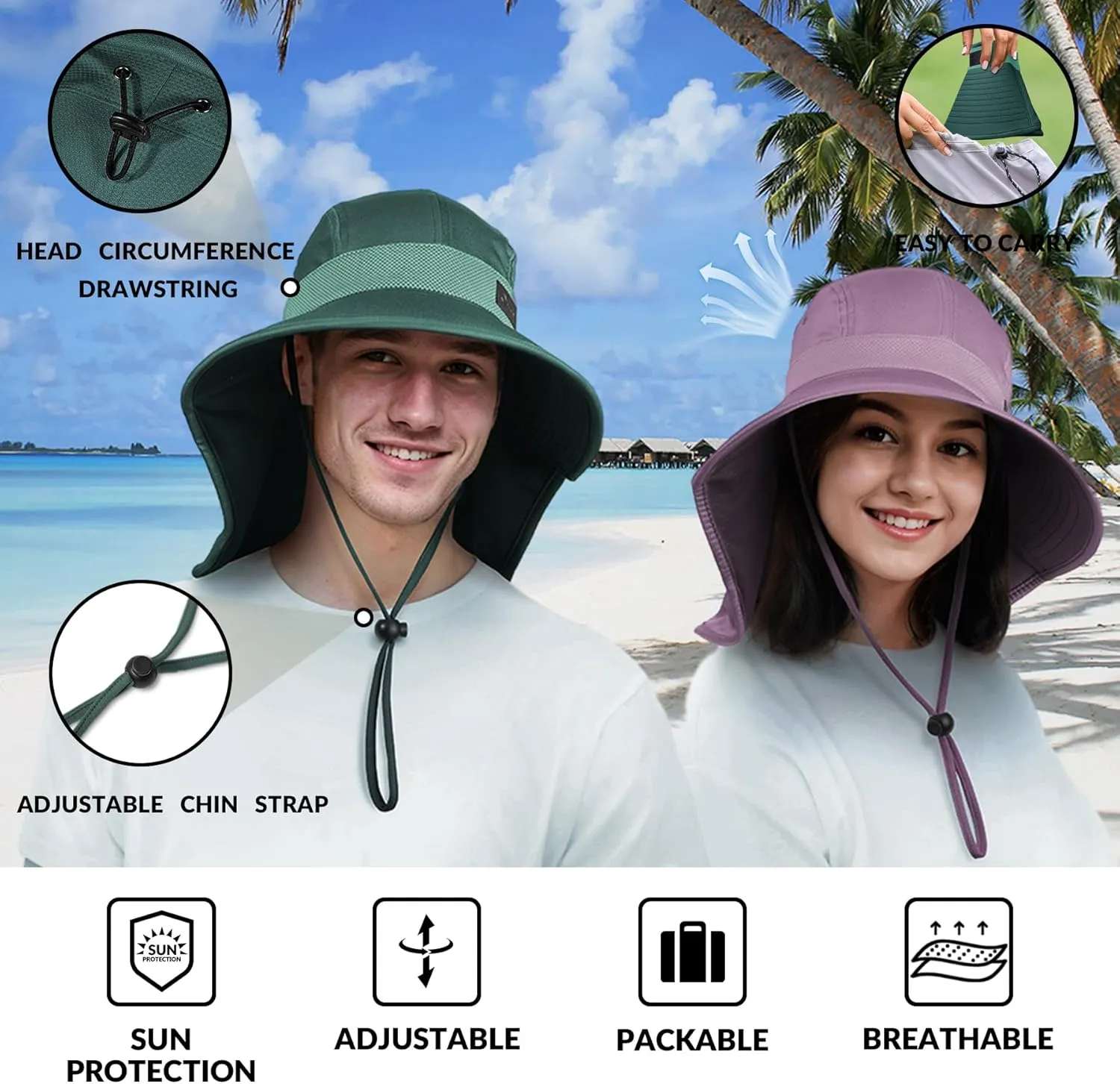 Sukeen Cooling Sun Hat for Men Women UPF50  Wide Brim Fishing Hat with Neck Flap Adjustable Foldable Bucket Hat for Hiking