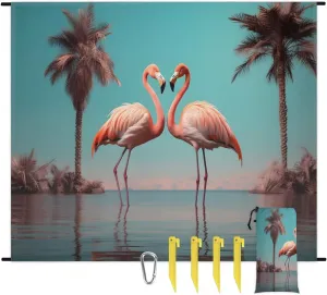 Summer Birds Beach Blanket, Sandproof Beach Mat, 68 x 59 Waterproof Quick Drying Sand Free Mat with 4 x Ground Spikes for Outdoor Travel Camping Hiking, Palm Tree