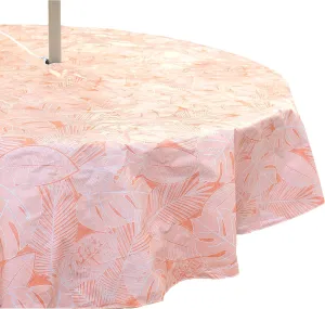 Summer Coral Orange Palm Leaf Sketch Umbrella Vinyl Tablecloths: Patio Table Cover with Hole and Zipper Closure for Umbrella, 52" x 70" inch Rectangle