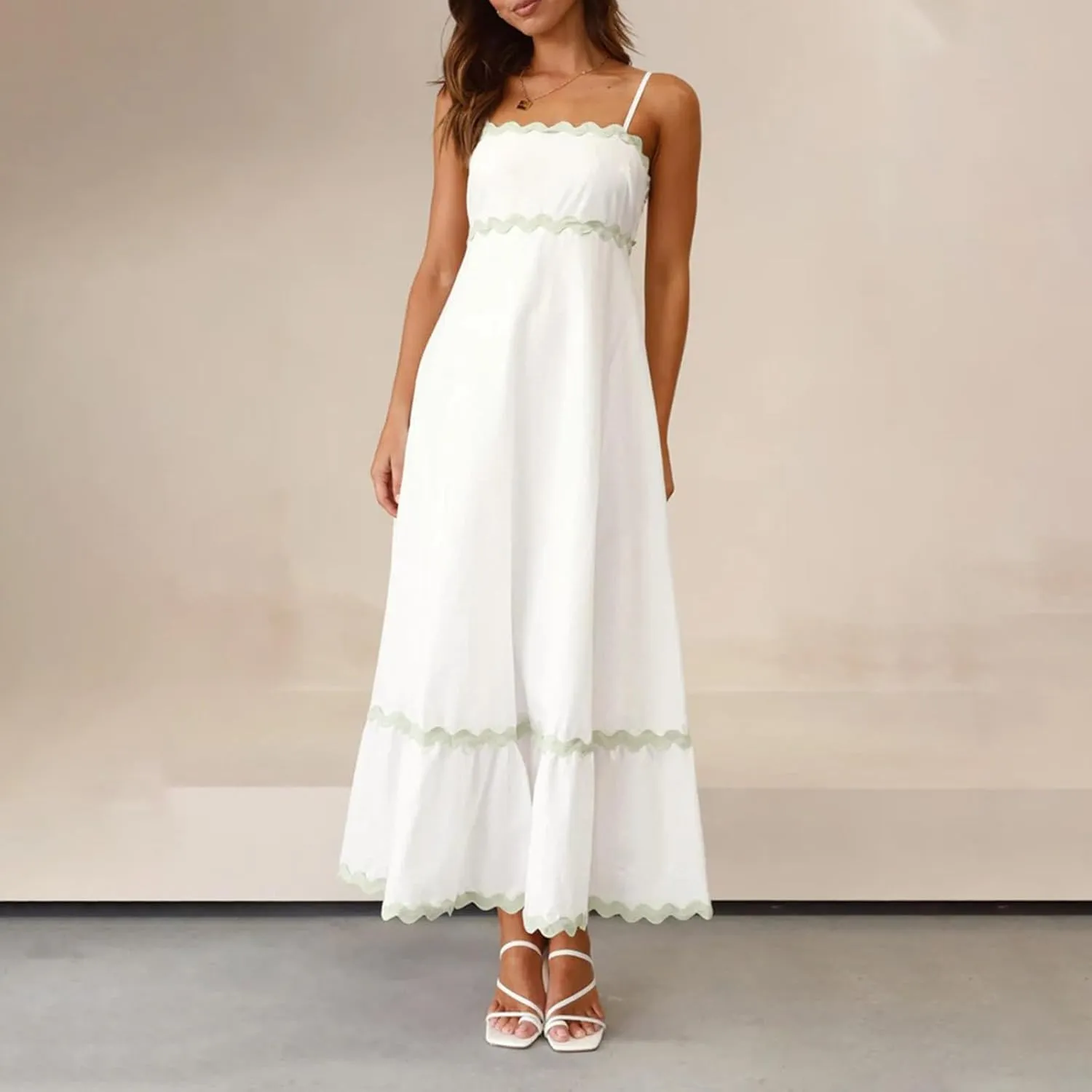 Summer Dresses for Women 2024 Spaghetti Strap Tiered Flowy Sundress Vacation Party Long Beach Dress