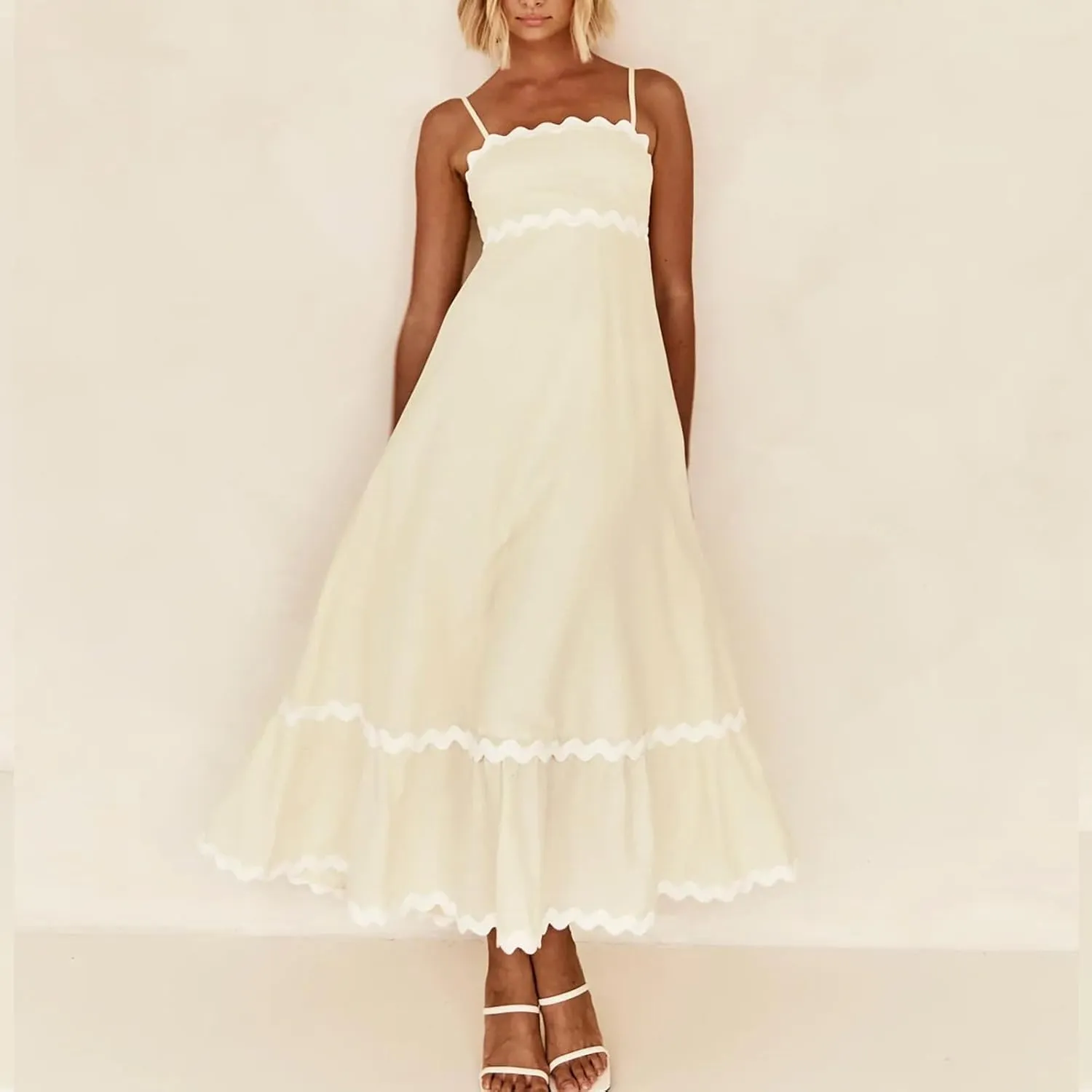 Summer Dresses for Women 2024 Spaghetti Strap Tiered Flowy Sundress Vacation Party Long Beach Dress