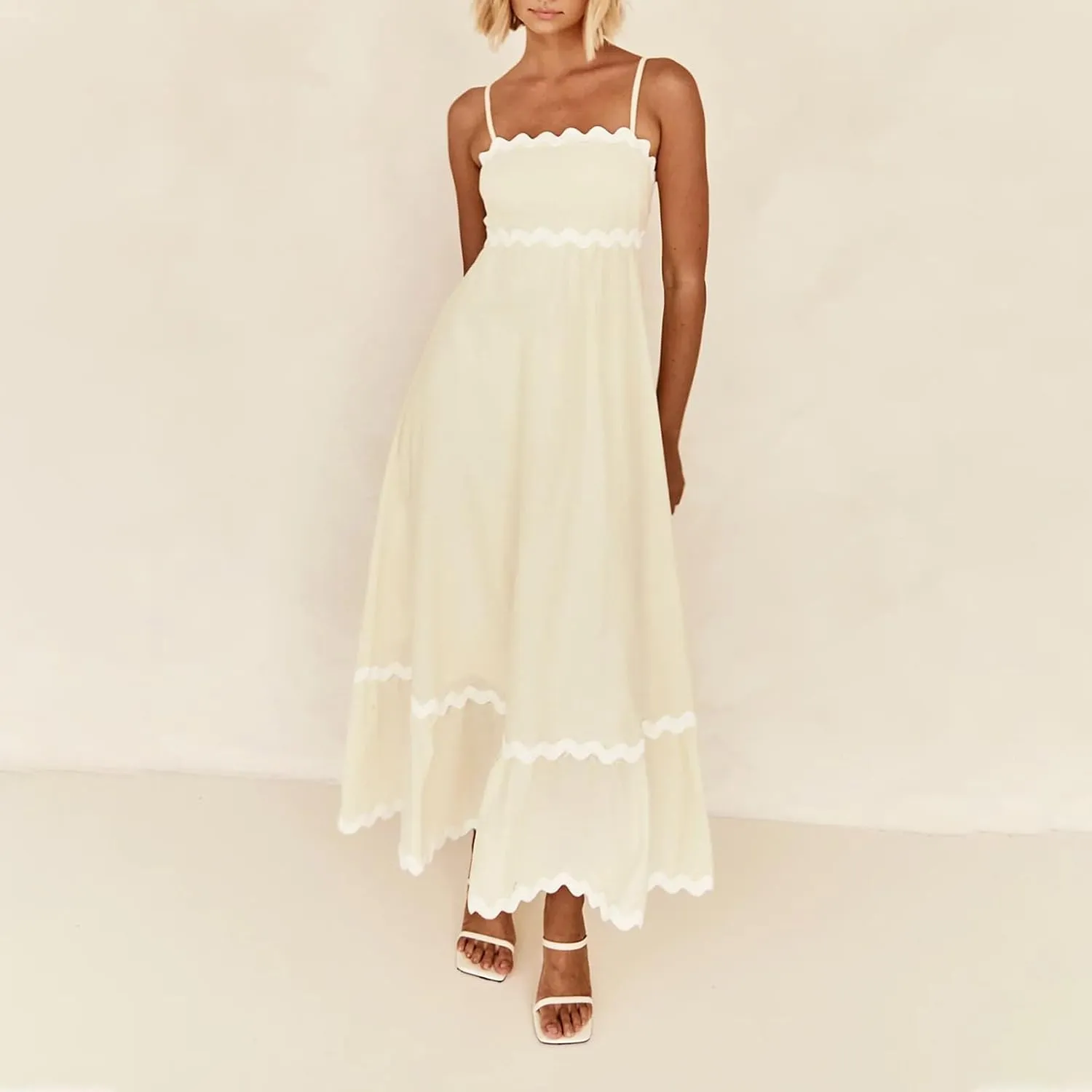 Summer Dresses for Women 2024 Spaghetti Strap Tiered Flowy Sundress Vacation Party Long Beach Dress
