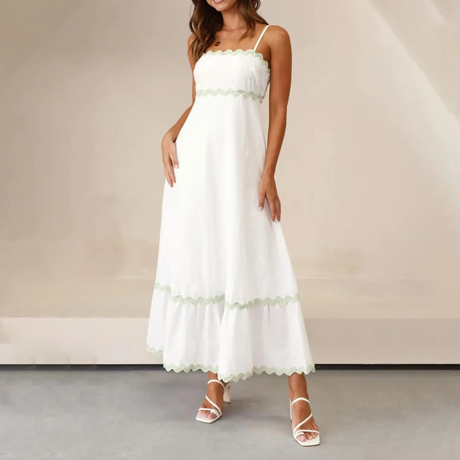 Summer Dresses for Women 2024 Spaghetti Strap Tiered Flowy Sundress Vacation Party Long Beach Dress