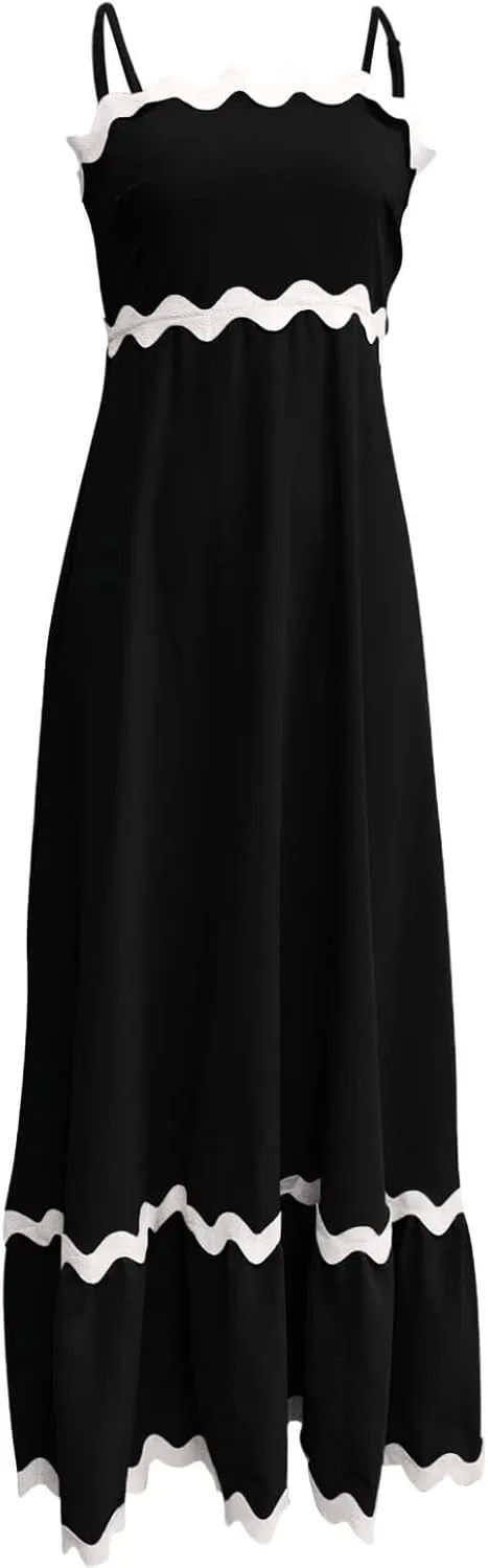 Summer Dresses for Women 2024 Spaghetti Strap Tiered Flowy Sundress Vacation Party Long Beach Dress
