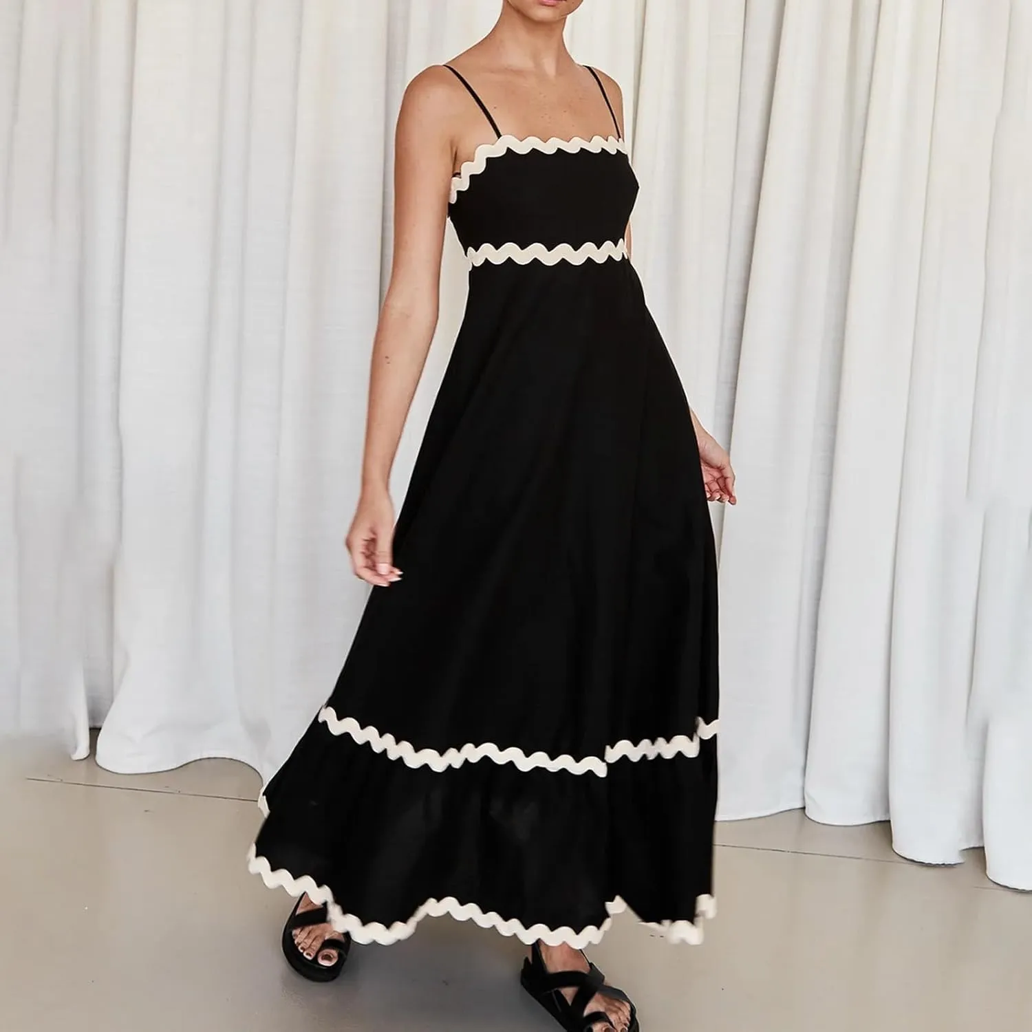 Summer Dresses for Women 2024 Spaghetti Strap Tiered Flowy Sundress Vacation Party Long Beach Dress